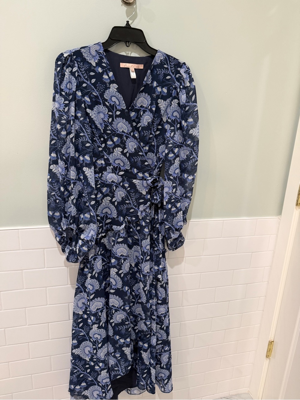 Hutch Navy and Light Blue Floral Long Sleeve Wrap Dress